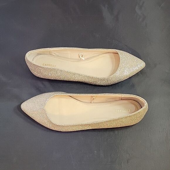 EXPRESS GOLD GLITTER EMBROIDERY POINTED TOE SLIP-ON WOMEN"S FLAT - Picture 11 of 16